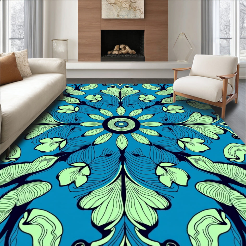 Aqua Mint Floral Medallion Rug