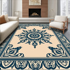 Navy Blue Floral Medallion Border Rug