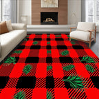 Red Black Buffalo Plaid Palm Fronds Rug