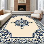 Navy Blue Floral Corner Medallion Rug