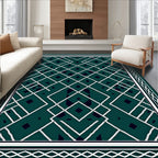 Emerald White Geometric Diamond Lattice Rug