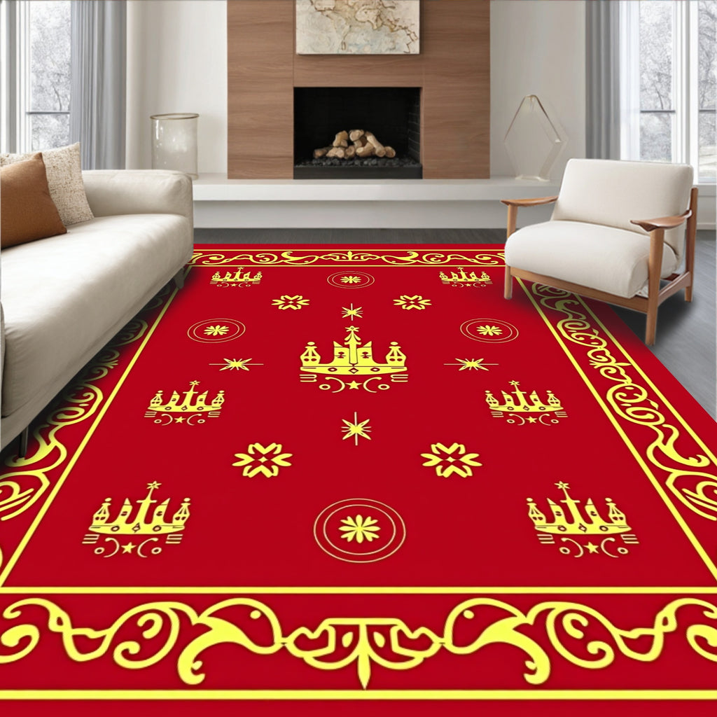 Red and Gold Crown Floral Border Rug