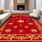 Red and Gold Crown Floral Border Rug