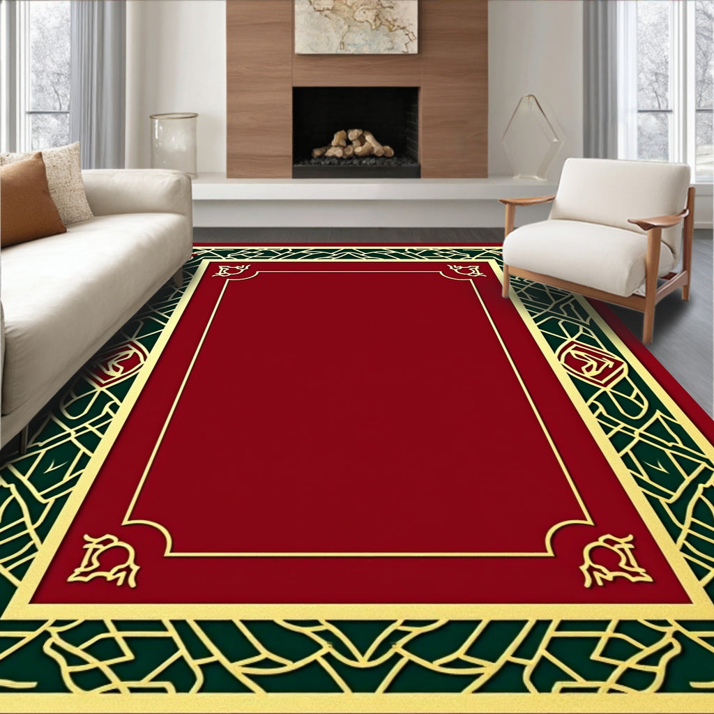 Elegant Red Green Golden Border Rug