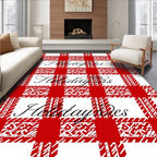 Red White Gingham Holiday Text Rug