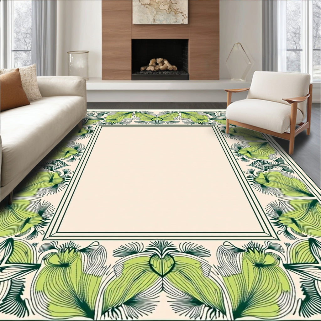 Verdant Green Floral Border Rug
