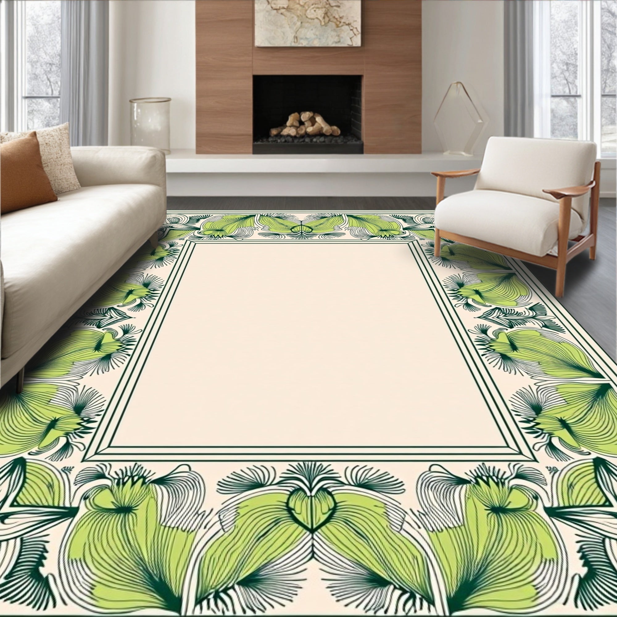 Verdant Green Floral Border Rug
