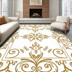 Ornate Gold Flourish Scroll Work Rug