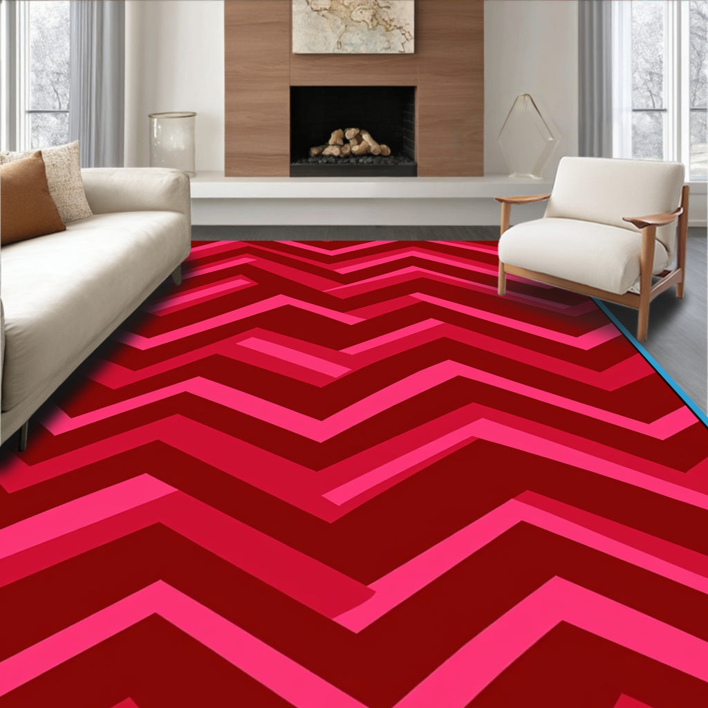 Crimson Pink Chevron Stripes Rug