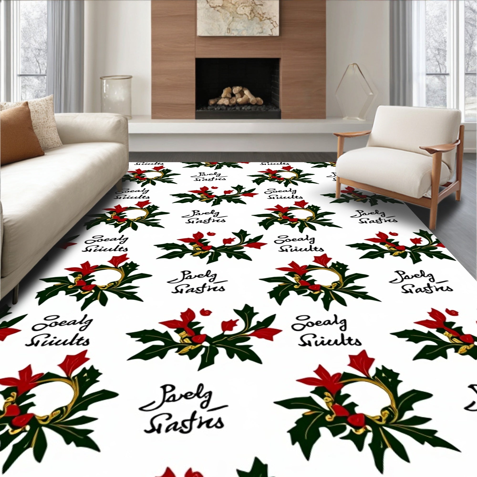 Festive Red Holly Berry Garland Rug