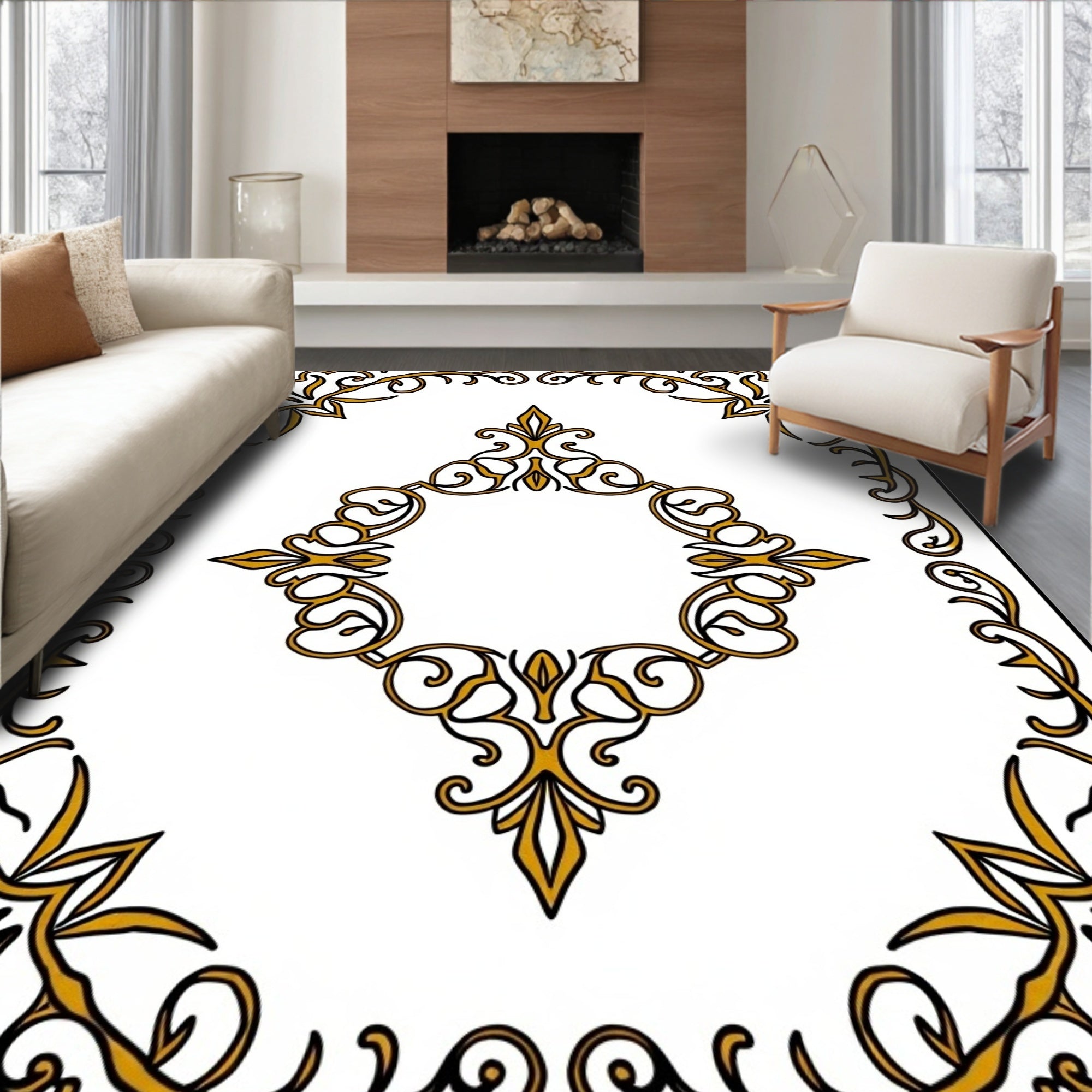 Golden Filigree Scrollwork Medallion Rug