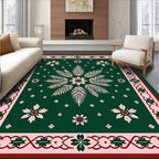 Crimson Green Floral Border Rug