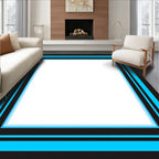 Bold Black Blue Geometric Border Rug