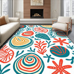 Coastal Red Teal Seashell Scatter Rug
