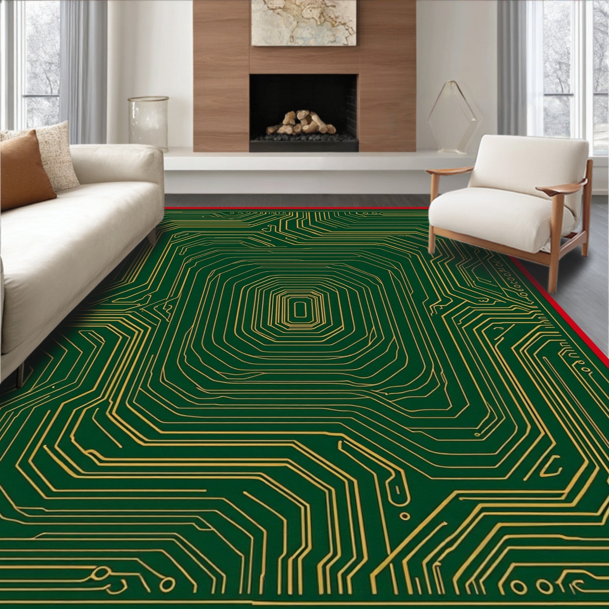 Green Gold Circuit Board Abstract Rug