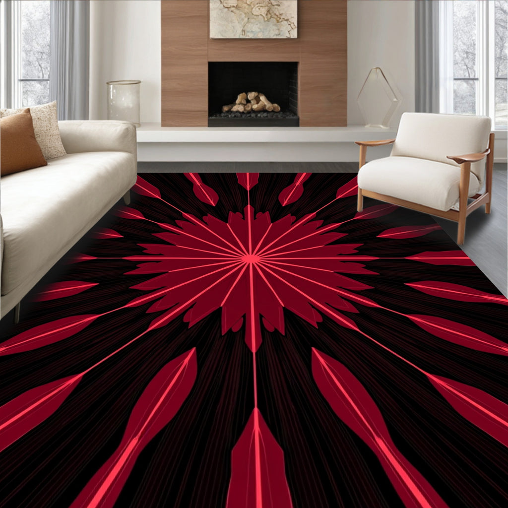 Fiery Red Starburst Bloom Ray Rug