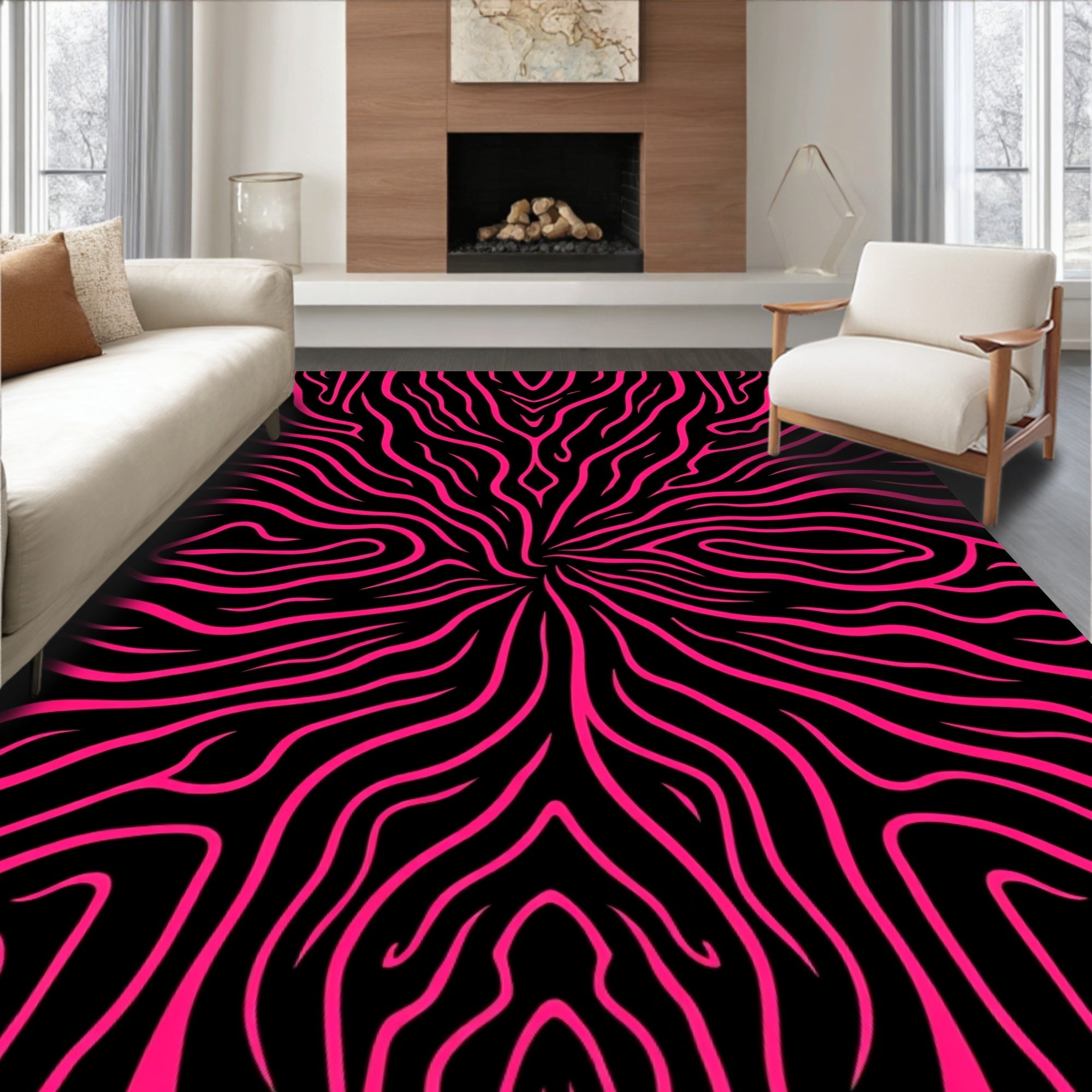 Shocking Pink Zebra Swirl Rug