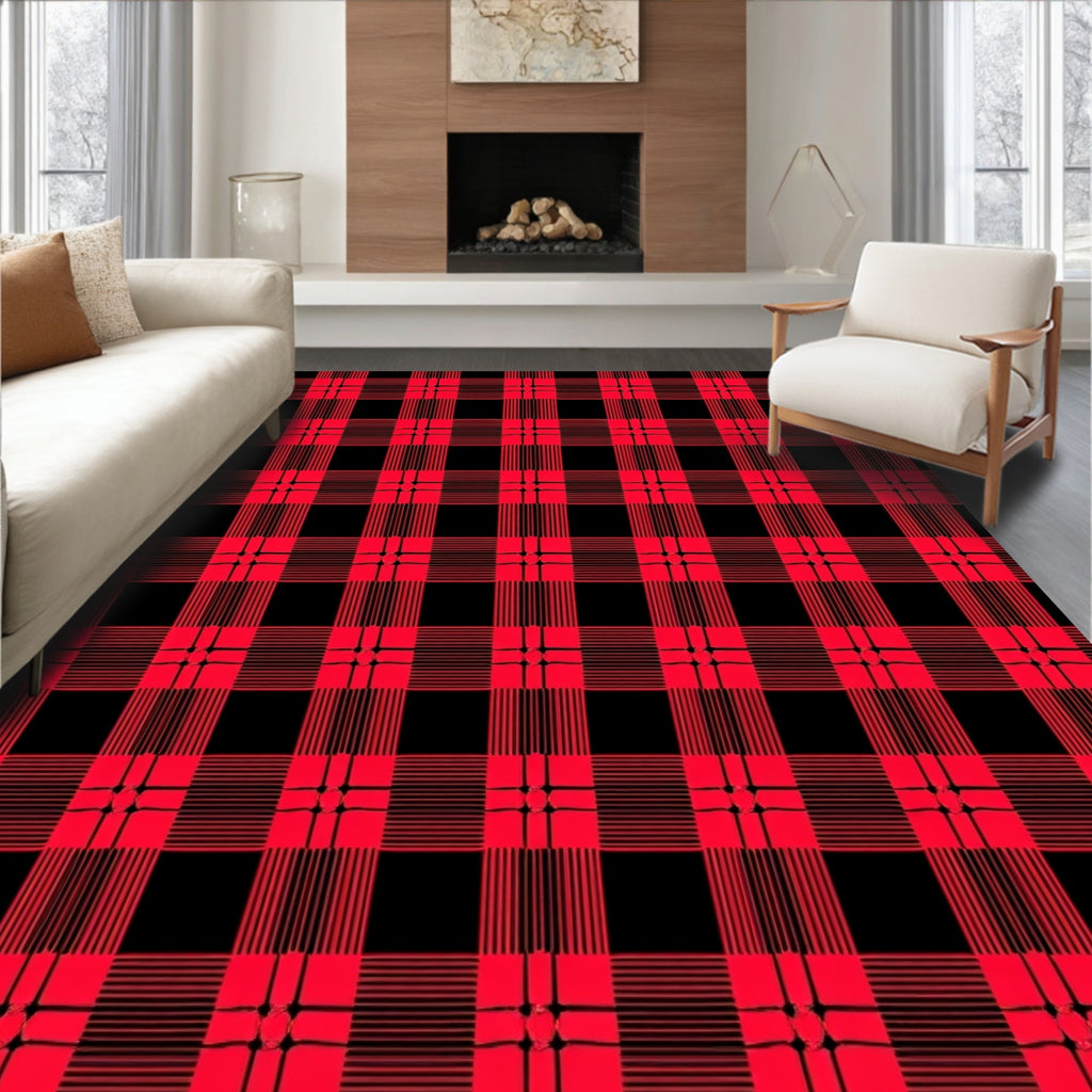 Vibrant Crimson Checked Grid Rug