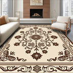 Ornate Brown Floral Scroll Medallion Rug
