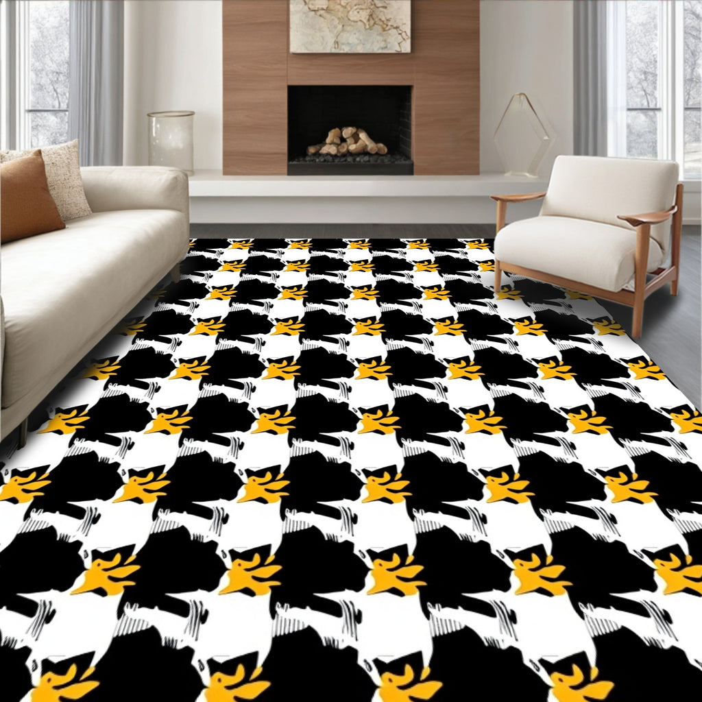 Yellow Tiger Houndstooth Abstract Rug