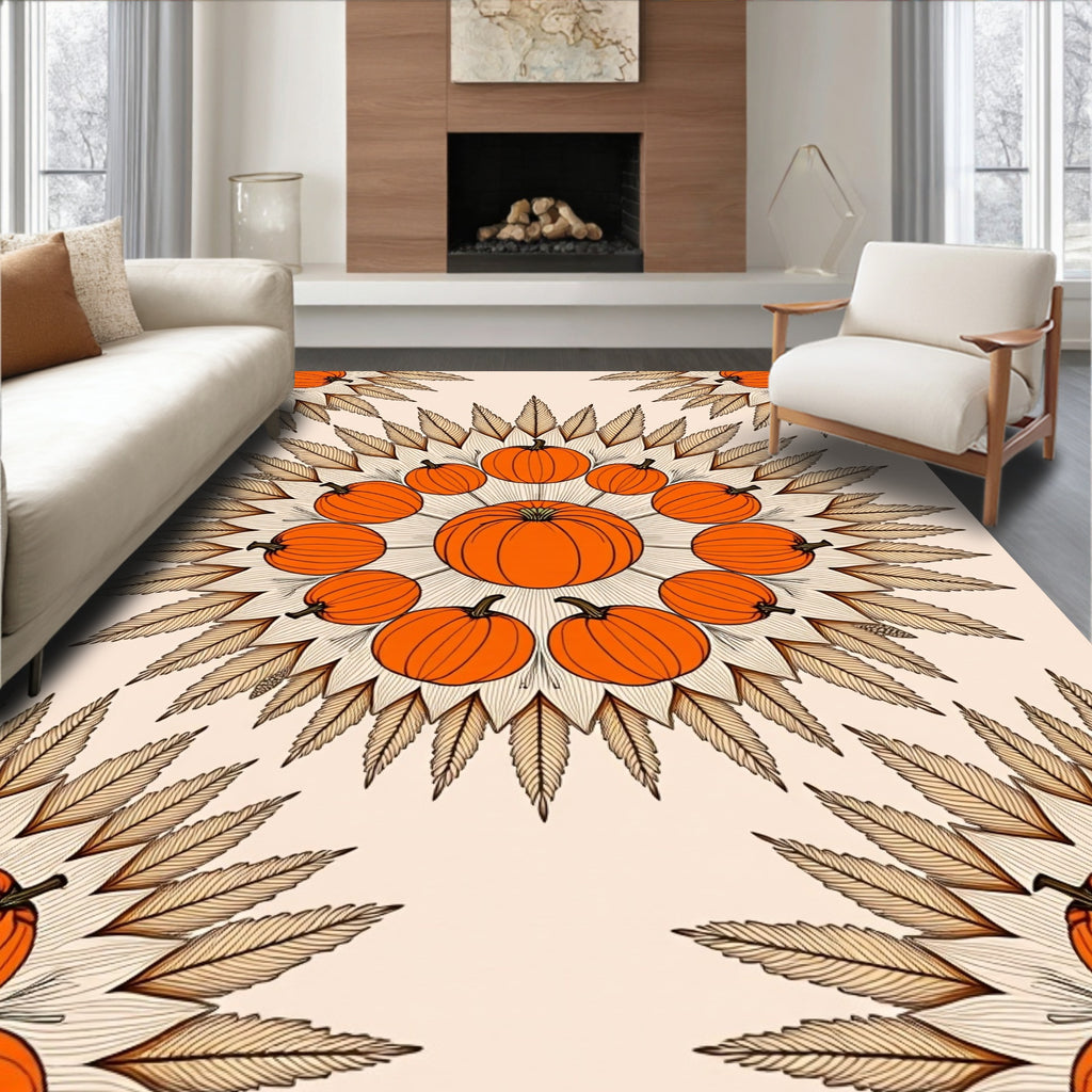 Orange Pumpkin Mandala Autumn Foliage Rug