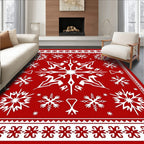 Crimson White Snowflake Borders Rug