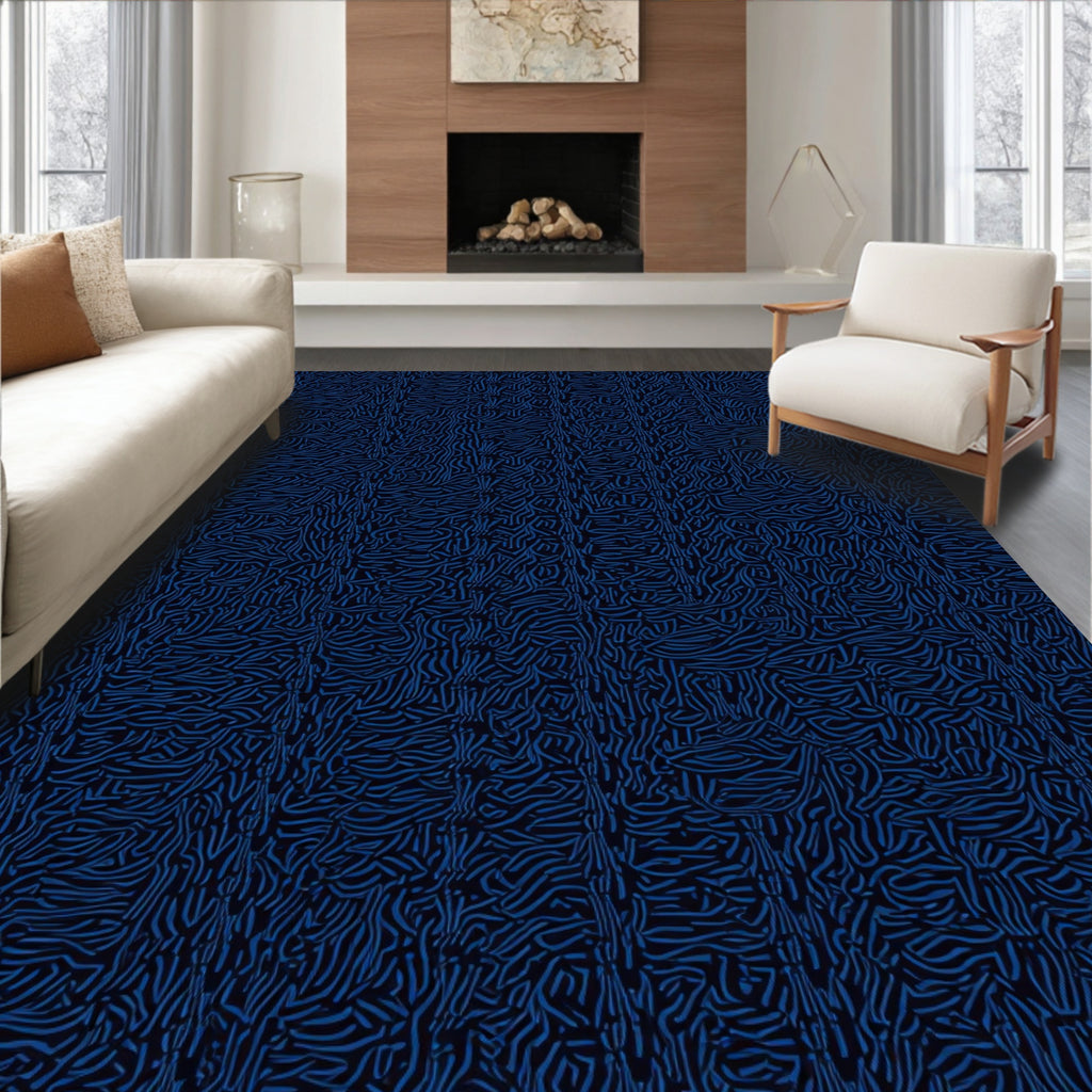 Deep Blue Organic Woven Texture Rug
