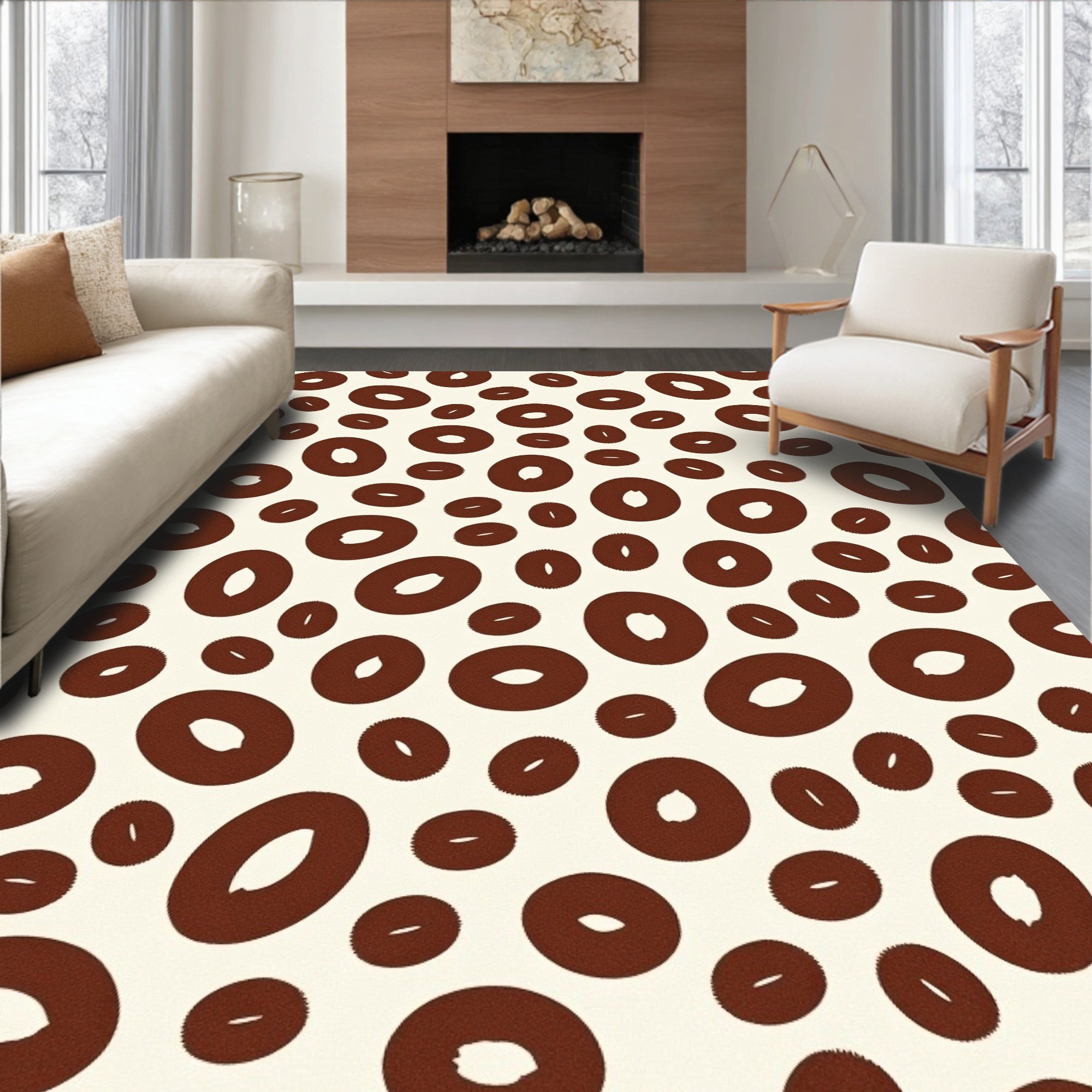 Warm Brown Oval Scattered Scatter Rug