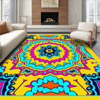 Vibrant Yellow Pink Blue Floral Mandala Rug