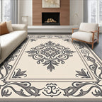 Cream Gray Ornate Floral Medallion Rug