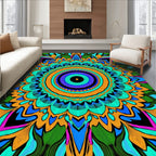 Vibrant Green Orange Mandala Art Rug