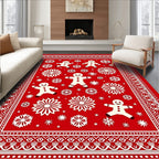 Festive Red Gingerbread Snowflakes Rug