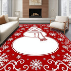 Cheerful Red Snowman Snowflake Border Rug