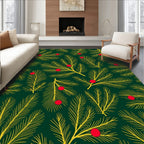 Golden Pine Sprigs Red Berry Rug
