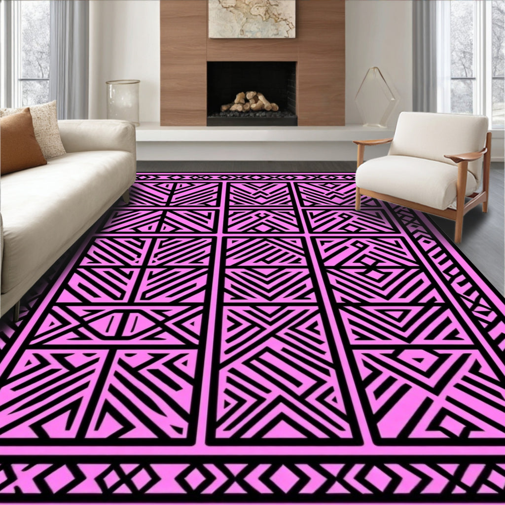 Baroque Pink Geometric Symmetry Rug