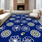 Navy Blue Floral Medallion Yellow Accents Rug