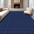 Deep Blue Geometric Interlocking Squares Rug