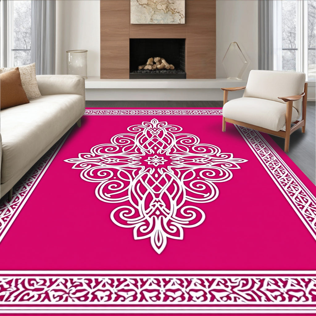 Vibrant Pink White Central Medallion Rug