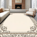 Ornate cream and brown scroll border Rug