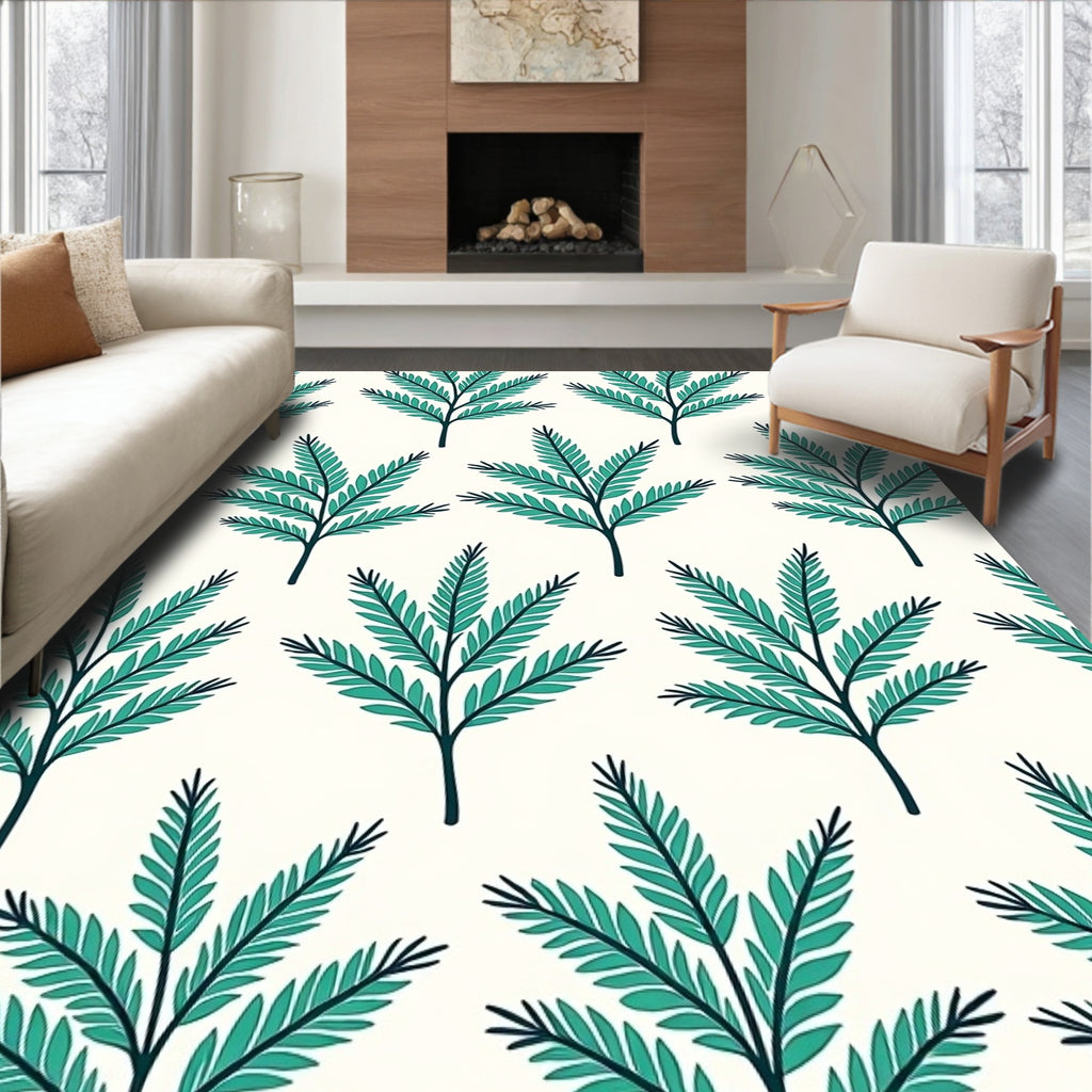 Teal Fern Frond Repeat Rug