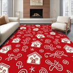 Red Cream Whimsical Gingerbread Houses Rug