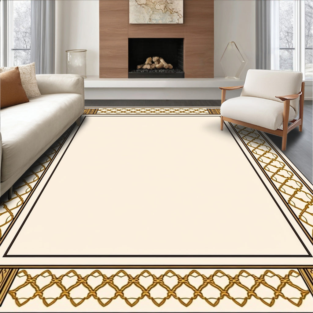 Gold Chain Links Geometric Border Rug