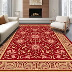 Crimson Floral Scrollwork Rug
