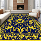 Golden Sunflower Medallion Navy Rug