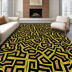 Vibrant Yellow Black Maze Rug