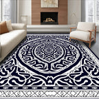 Dark Blue White Intricate Mandala Rug