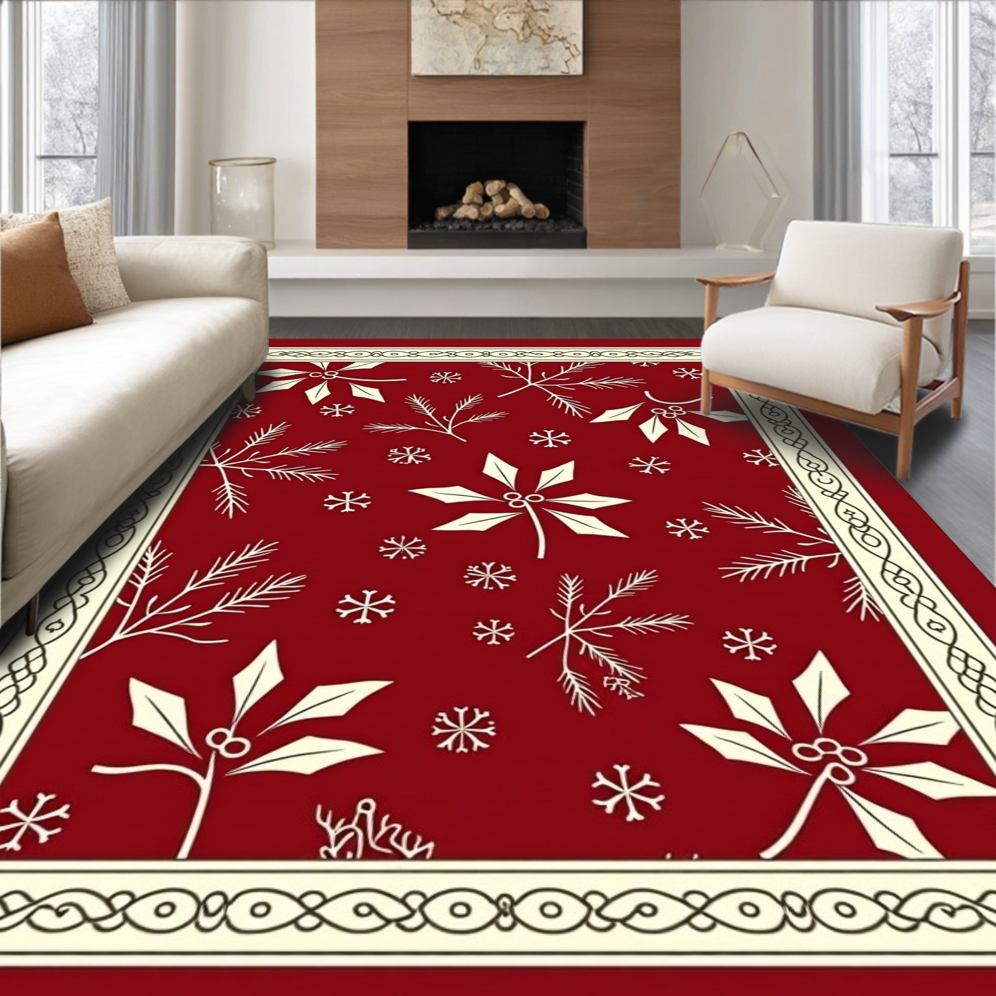 Crimson Winter Holly Snowflake Medallion Rug