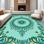 Teal Green Floral Medallion Frame Rug