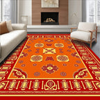 Vibrant Red Orange Geometric Medallion Rug