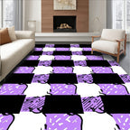 Lavender Black Checkerboard Abstract Shapes Rug